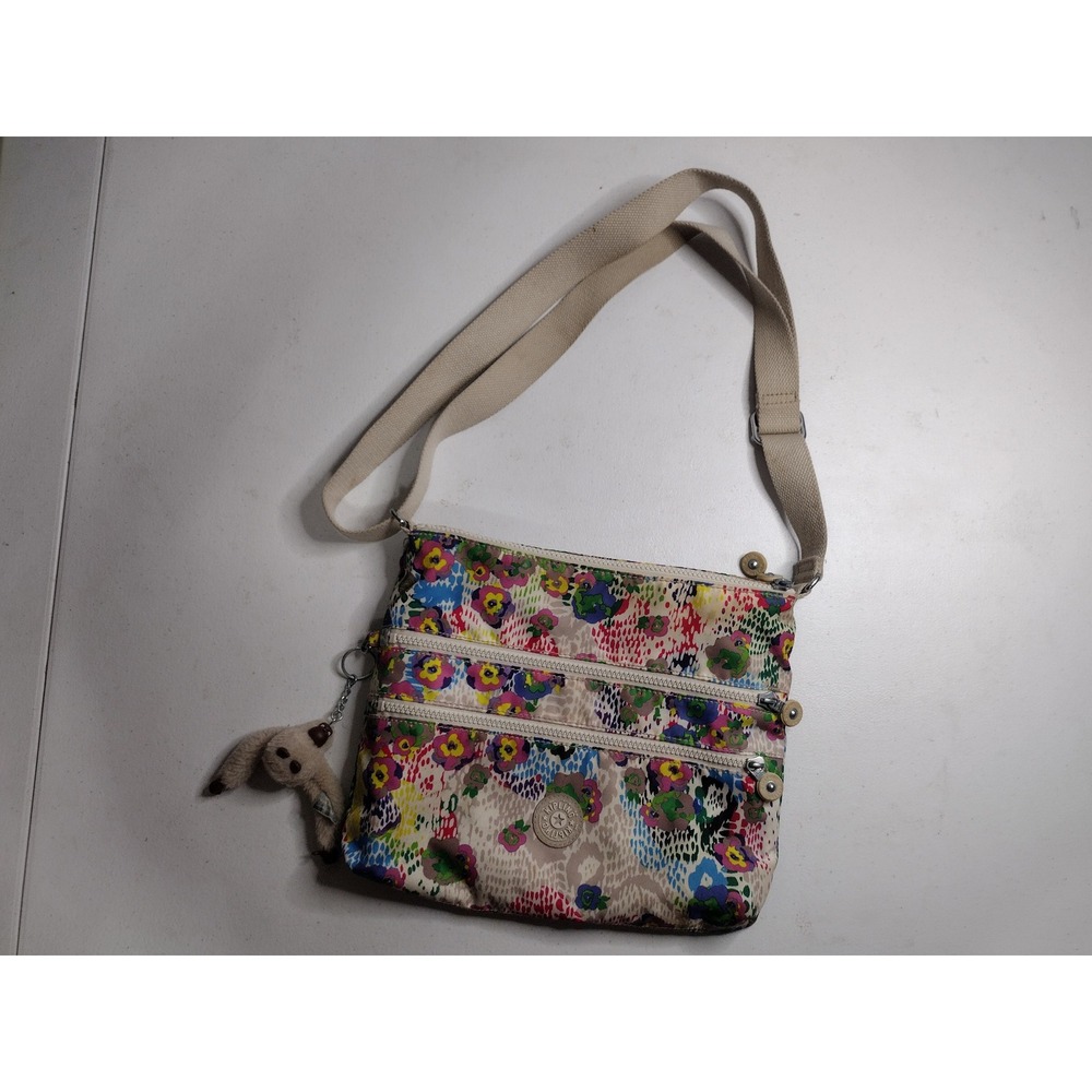 Kipling Alvar Crossbody Bag Floral Multi-Color Nylon Purse with Louise Monkey